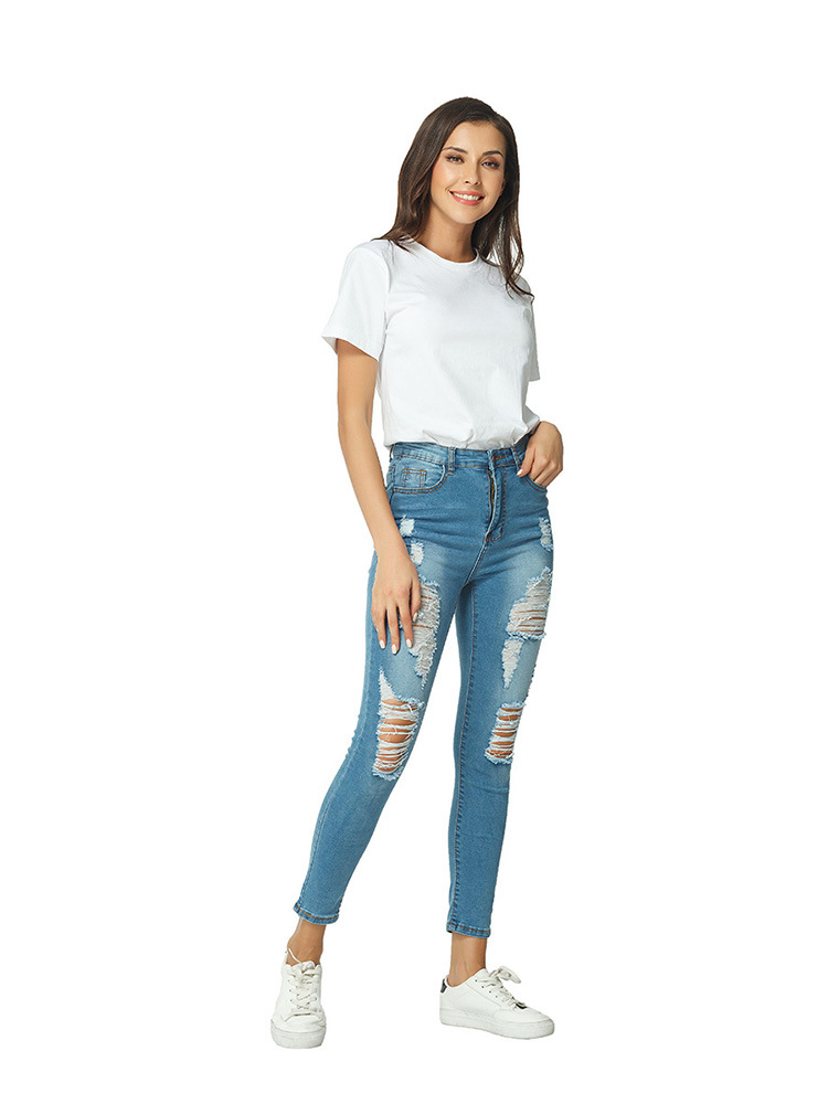 SZ60199 Women Casual Destroyed Ripped Distressed Skinny Denim Jeans